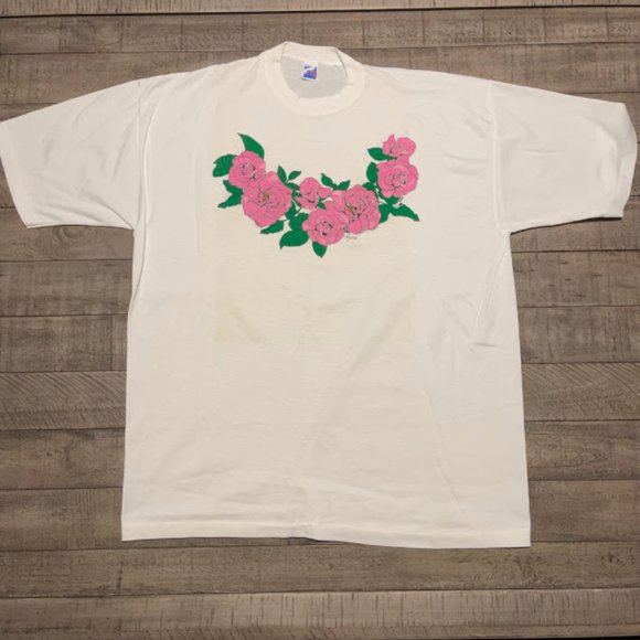 Vintage Other - Vintage 90's Single Stitch Pink Rose Nature Flower Iron-On XL Shirt